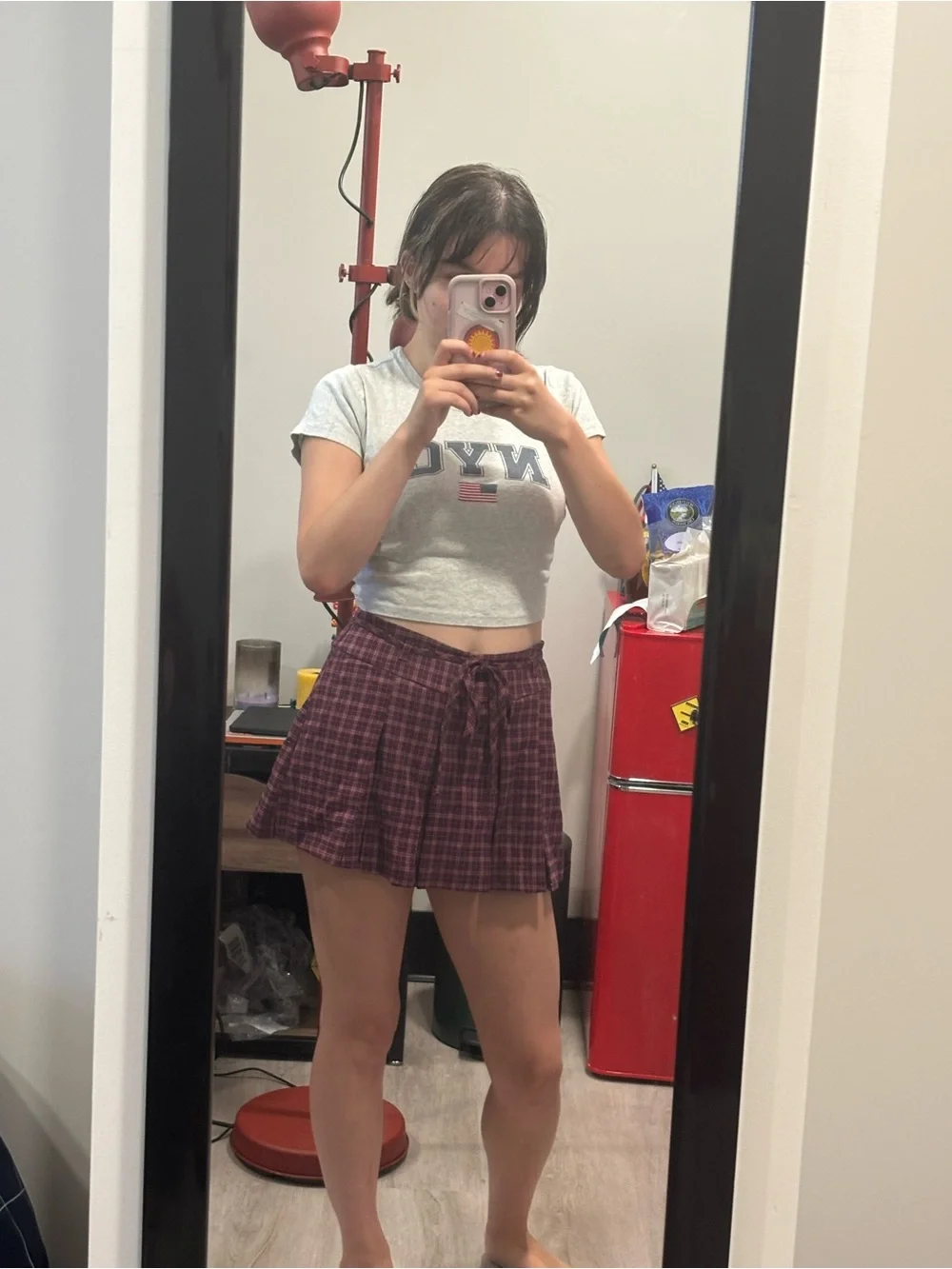 Hollister- High-Waist Burgundy Plaid Mini Skirt